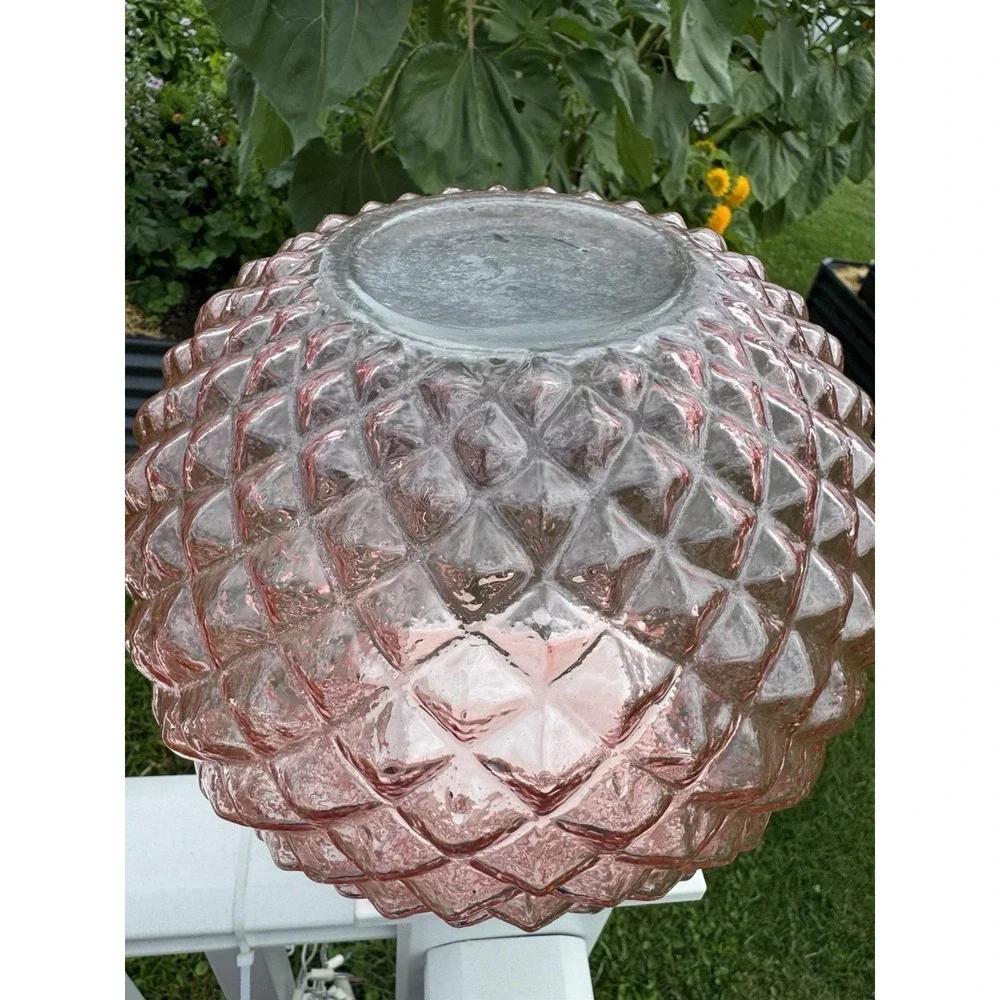 Vtg Depression Glass Large Flared Rim Console Bowl Pink Optic Round Pineapple